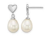 White Freshwater Cultured Pearl Dangle Heart Earrings in Sterling Silver